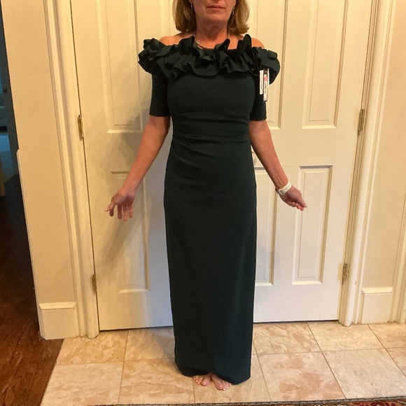 Xscape Formal Off the Shoulder Dark Green Ruffle Dress - Picture 1 of 4